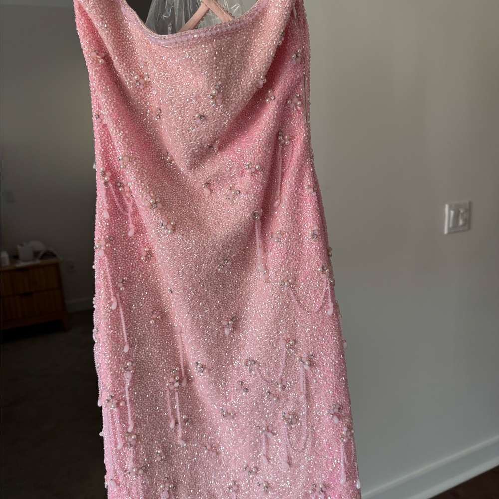 Clio Peppiatt Embellished stretch-mesh mini dress, baby pink - Picture 7 of 11